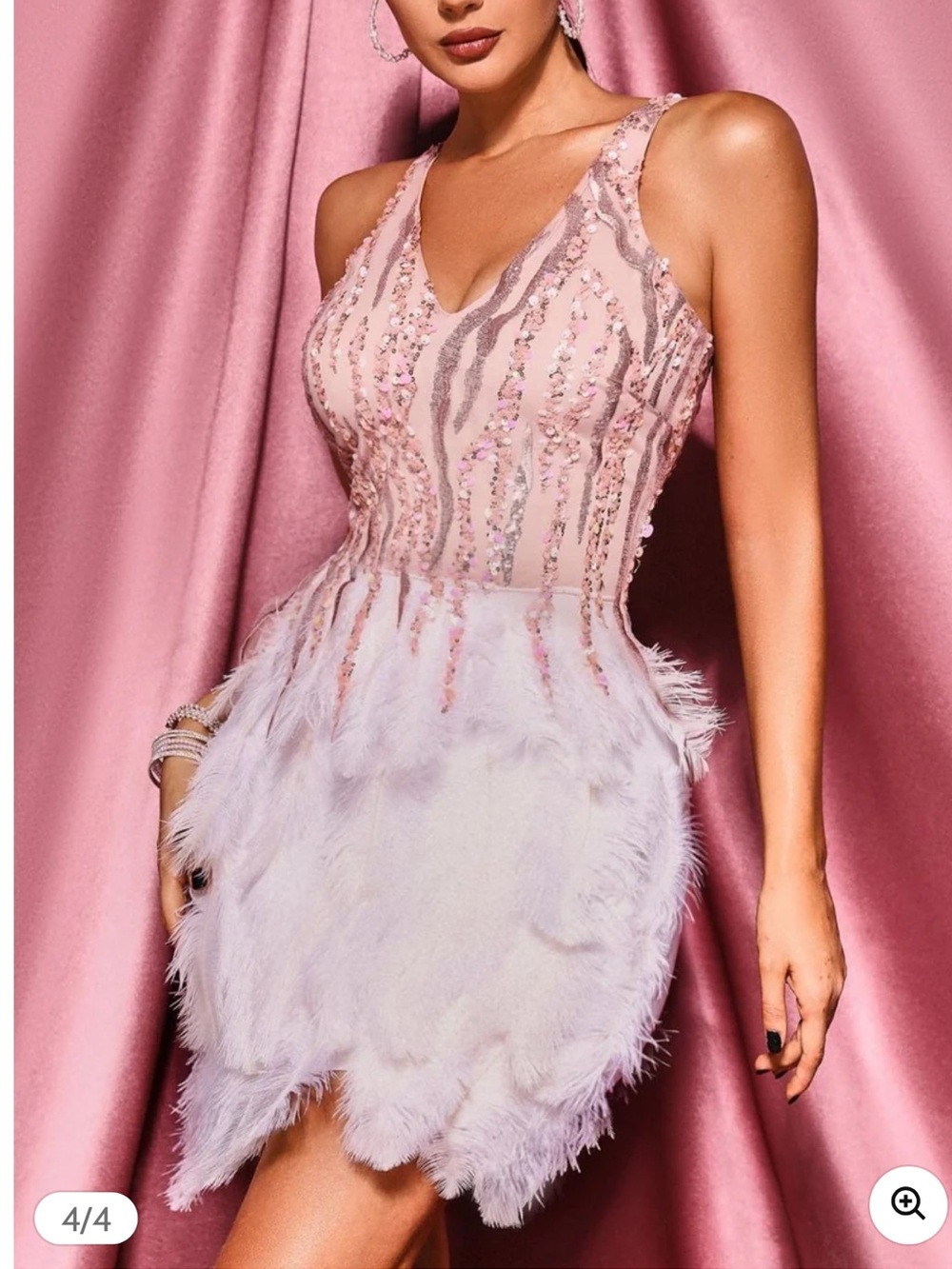 BELLA BARNETT size Small Pink Sequin & Feather Mini Dress